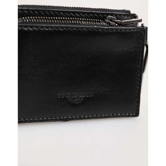 Dolce & Gabbana Black Leather Zip Logo Keyring Coin Purse Keyring Men's Wallet